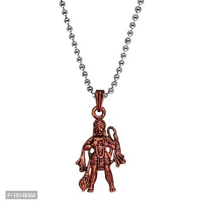 Sullery Lord Rambhakat Veer Hanuman Bajrang Bali Locket with Chain Copper Copper Religious Spiritual Jewellery Pendant Necklace Chain for Men and Boys-thumb0