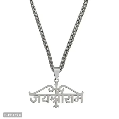 M Men Style Personalised Religious Jay Shree Ram Locket Bikers Jewelry Box Chain Silver Stainless Steel Pendant Necklace For Men And Women LCPna306