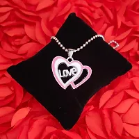 M Men Style Double Heart Alphabet Love Charm Locket With Chain pink And Silver Zinc And Metal Alphabet Pendant Necklace Chain For Men And Women-thumb3