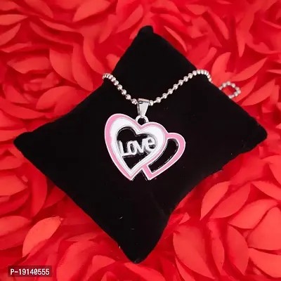 M Men Style Double Heart Alphabet Love Charm Locket With Chain pink And Silver Zinc And Metal Alphabet Pendant Necklace Chain For Men And Women-thumb4