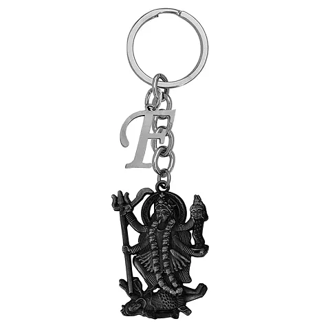 M Men Style Hindu Deity Powerful Mata Goddess Maha Kali Kalika Devi Initial Letter Alphabet - E Copper Zinc And Metal Keychain For Men And Women