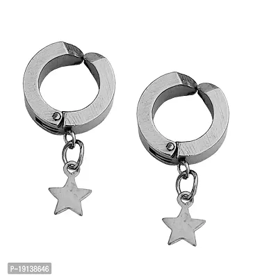 Sullery Punk Fashion Star Charm Silver Stainless Steel Non-piercing Hoop earrings For Men And Women