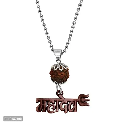 Sullery Lord Shiv Shankar Mahakal Om Trishul Mahadev Trishul Word Panchmukhi Bead Copper Zinc Metal Religious Spiritual Jewellery Pendant Necklace Chain for Men Boys-thumb0