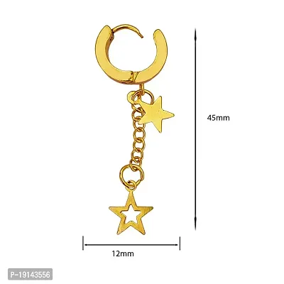M Men Style Fancy Double Star Chain Charm Gold Stainless Steel Drop Dangle Surgical Hoop Earrings For Unisex-thumb2