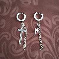 M Men Style Chrismas Gift Zikzak With Christan Christ Jesus Cross Chain Silver And Black Stainless Steel Earrings For Men And Women SEr2022218-thumb3