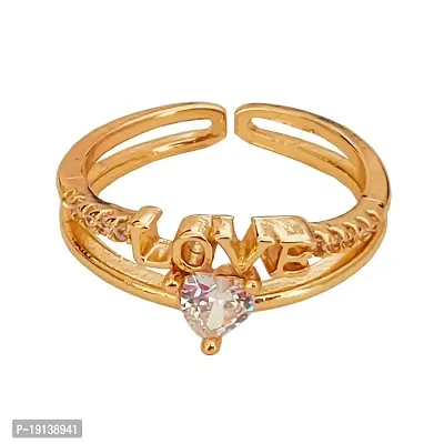 Sullery Exclusive Valentine's Collection Love Sparkling Heart Cubic Zirconia Gold Plated Adjustable Rings Copper Cubic Zirconia Gold Plated Ring for Women and Girls-thumb0