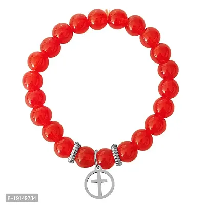M Men Style 6mm Red Religious Christ Cross In Round Elastic Strachable Charm Crystal Bracelet For Men And Wen LCBR16I509