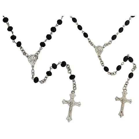 Sullery Christmas Gift Jesus Christ Cross Crucifix Rosary Holy Prayer Pearls and Crystal,Metal 02 Necklace Chain for Men and Women