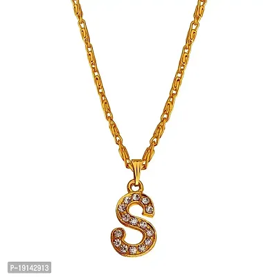 Sullery Crystal Alphabet Initial Letter S Locket Gift forGirlFriend Wife Mother Sistar Gold Brass Alphabet Pendant Necklace Chain for Women and Girls