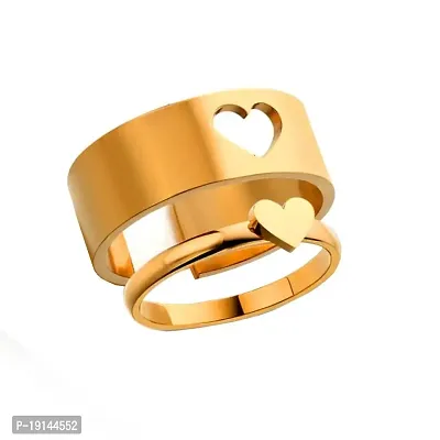M Men Style Valentine Gift Cute Heart Gold Stainless Steel Couple Finger Adjustable Ring Set For Unisex