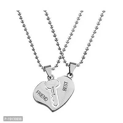 Sullery Best Friend Heart Key Lock Locket with Chain Silver Stainless Steel Necklace Pendant for Men and Women