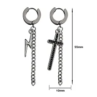 M Men Style Chrismas Gift Zikzak With Christan Christ Jesus Cross Chain Silver And Black Stainless Steel Earrings For Men And Women SEr2022218-thumb1