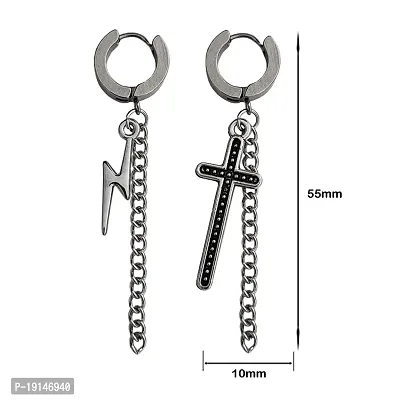 M Men Style Chrismas Gift Zikzak With Christan Christ Jesus Cross Chain Silver And Black Stainless Steel Earrings For Men And Women SEr2022218-thumb2