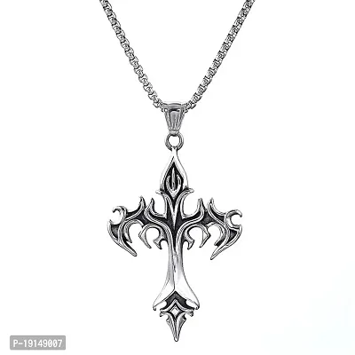 M Men Style Handmade Fashion Flame Religious Christ Cross Gothic Jewelry Silver Alloy,Metal Pendant Necklace Chain For Men And Women SPn20230110