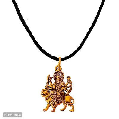 M Men Style Religious Lord Goddess Maa Sherawali Gold And Black Pendant Necklace Chain For Men And Women SPn2023021