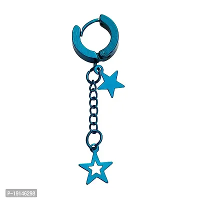 M Men Style Valentine Gift Double Star Chain Charm Drop Dangle Surgical Hoop Blue Stainless Steel Earrings For Men And WomenSEr2022197
