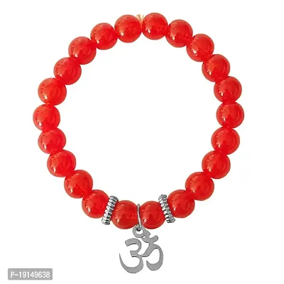 M Men Style 6mm Red Yoga Meditation OM Elastic Strachable Charm Crystal Bracelet For Men And Women LCBR16B502
