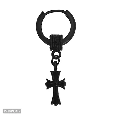 Sullery Religious Jesus Cross Charm Drop Hoop Single Earring Black Stainless Steel Hoop Earring For Men And Women