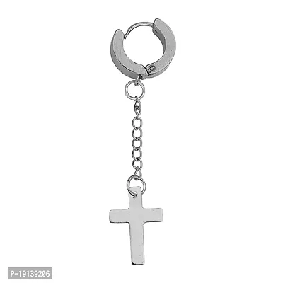Sullery Religious Jesus Christ Cross Silver Stainless Steel Hoop Earrings For Men And Women
