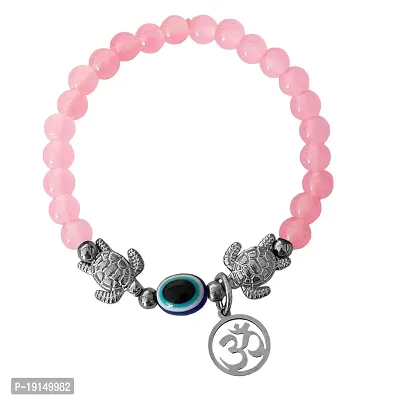 M Men Style 6mm Beads Pink Yoga Meditation OM Turtle Evil Eye Elastic Strachable Charm Crystal Bracelet For Men And Women LCBR6A501