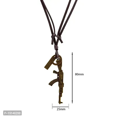 M Men Style Antique Bronze Multiple Elements Long Gun Adjustable Leather Cord Leather Necklace Chain Pendant for Unisex-thumb2