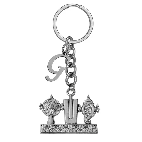 M Men Style Religious Lord Tirupati Balaji Shanku Chakra Namam Initial Letter Alphabet - G Bronze Zinc And Metal Keychain For Men And Women