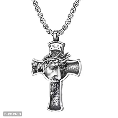 M Men Style Religious Handmade Silver Christ Jesus Cross Silver Alloy,Metal Pendant Necklace Chain For Men And Women SPn20230107