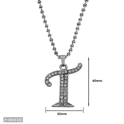 M Men Style Name English Alphabet T Letter Initials Letter Locket Pendant Necklace Chain and His Silver Crystal and Zinc Alphabet Pendant Necklace ChainUnisex-thumb2