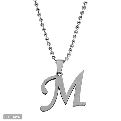 M Men Style English Alphabet Initial Charms Letter Initial M Alphabet Silver Stainless Steel Letters Script Name Pendant Chain Necklace from A-Z for For Men And Women-thumb0
