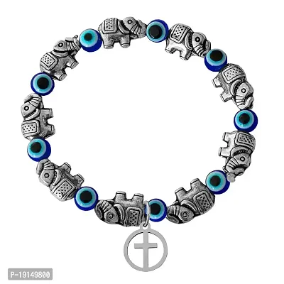 M Men Style 6mm Beads Silver Religious Christ Cross In Round Elephant Elastic Strachable Charm Crystal Bracelet For Men And Wen LCBR36I509