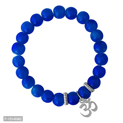 M Men Style 6mm Beads Blue Yoga Meditation OM Elastic Strachable Charm Crystal Bracelet For Men And Women LCBR14B502