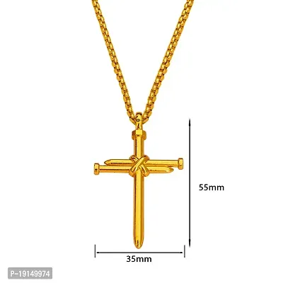 M Men Style Christian Jewelry Christian Crucifix Jesus Cross Nail Blessing Pray With Long Chain Gold Stainless Steel Pendant Necklace Chain For Men And Women-thumb2
