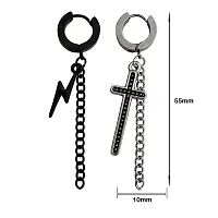 M Men Style Chrismas Gift Zikzak With Cross Chain Black And Silver Stainless Steel Earrings For Men And Women SEr2022221-thumb1