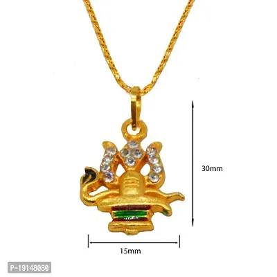 M Men Style Religious Jewelry Cubic Zirconium Shiv Trishul Bolenath Locket With Chain Gold-plated Gold Brass Pendant Necklace Chain For Men And Women-thumb2