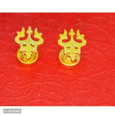 Sullery Religious Jewelry Trishul?Piercing Jewelry Stainless Steel Gold Stud Earring-thumb4
