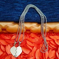 M Men Style Valentine Gift Best Friend Broken Heart Couple Engraved Dual Locket Unisex Jewellery 1 Pair Silver Stainless Steel Pendant Necklace Chain Set For And Women (Silver)-thumb2