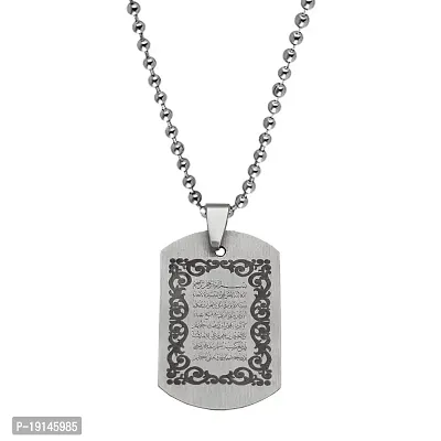 M Men Style Quran Aayat Al Kursi Prayer Allah Muslim Black And Silver Stainless Steel Pendant Necklace Chain For Unisex SPn2022368