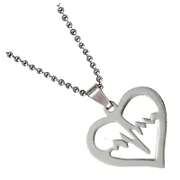 Sullery Lifeline Pulse Heartbeat Charm Open Heart Silver Stainless Steel Necklace Chain for Men and Women-thumb1