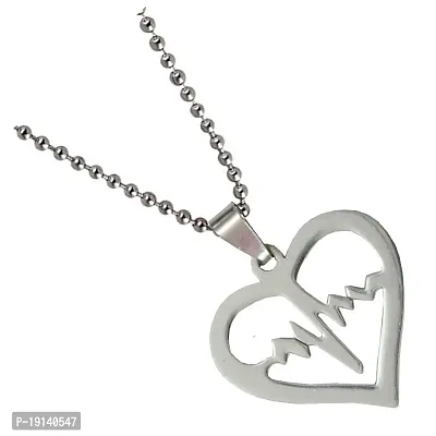 Sullery Lifeline Pulse Heartbeat Charm Open Heart Silver Stainless Steel Necklace Chain for Men and Women-thumb2