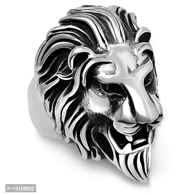 M Men Style Bikers Jewelry Lion Head Metal Silver Plated Ring For Mens And Boys