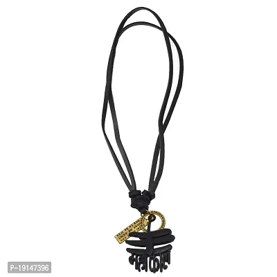 Sullery Religious Jewelry Rock Shiv Mahadev Shiva Locket Black Leather Metal Necklace Pendant-thumb3