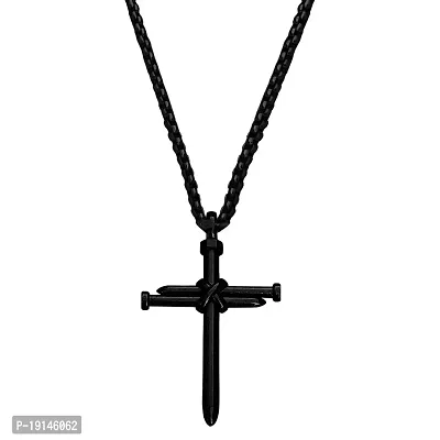 M Men Style Christian Jewelry Christian Crucifix Jesus Cross Nail Blessing Pray With Long Chain Black Stainless Steel Pendant Necklace Chain For Men And Women-thumb0
