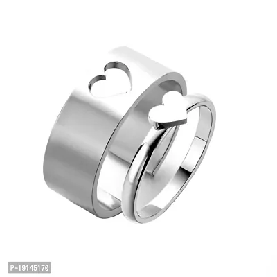 M Men Style Fashionable Design Rhodium Plated Love Fancy Heart Silver Stainless Steel Couple Finger Ring Set For Unisex