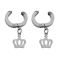 Sullery Punk Fashion Crown Charm Silver Stainless Steel Non-piercing Hoop earrings For Men And Women-thumb1