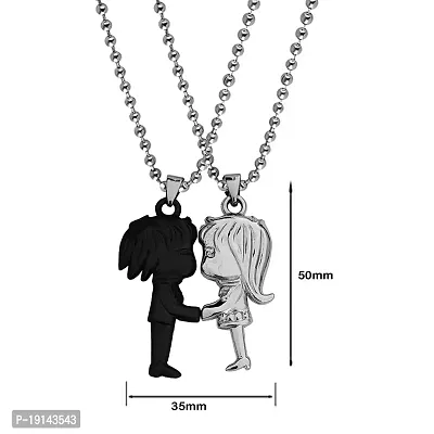 Sullery Valentine Day Gift Cute Girl and Boy Lovers Couple 2pc Black and Silver Metel Necklace Chain for Men and Women-thumb2