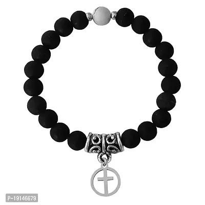 M Men Style 6mm Beads Black Religious Christ Cross In Round Elastic Strachable Charm Crystal Bracelet For Men And Wen LCBR31I509-thumb0