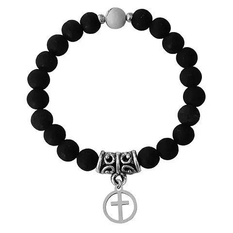 M Men Style 6mm Beads Blue Religious Christ Cross In Round Elastic Strachable Charm Crystal Bracelet For Men And Wen LCBR14I509