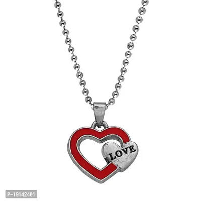 M Men Style Alphabet Love Double Heart Charms Love Letter Locket With Chain Red And Silver Zinc And Metal Alphabet Pendant Necklace Chain For Men And Women-thumb0