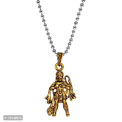 Sullery Lord Rambhakat Veer Hanuman Bajrang Bali Locket with Chain Gold Brass Religious Spiritual Jewellery Pendant Necklace Chain for Men and Boys