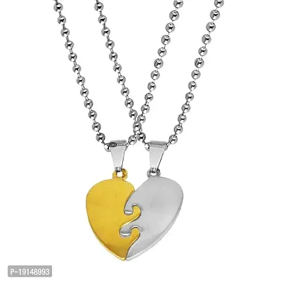 M Men Style Valentine Gift Best Friend Broken Heart Couple Silver Stainless Steel Pendant Necklace Chain Set For Men